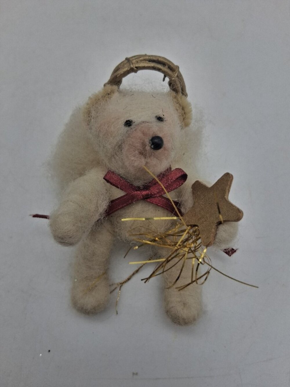 Felted Wool Handcrafted Angel Bear Christmas Ornament